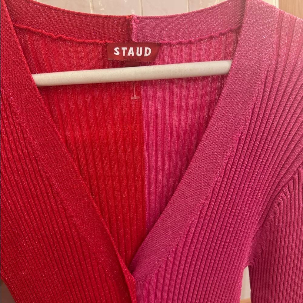 STAUD Shoko dress Colorblock Pink Rib-Knit Button-Front Dress - Women - Picture 8 of 8